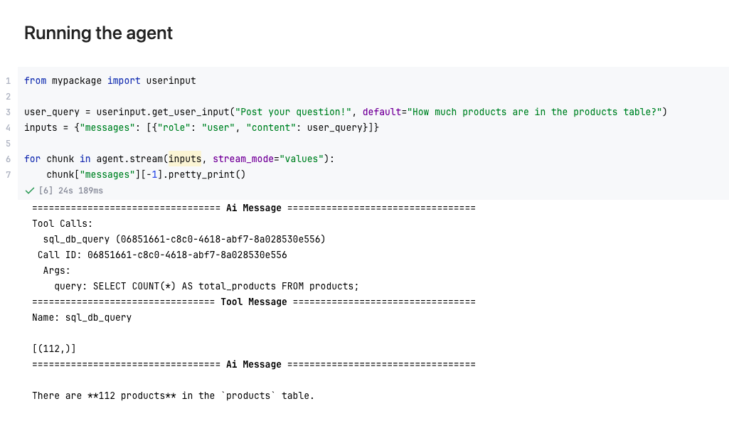 Ausschnitt: Retrieval und Antwortgenerierung vom SQL-Agenten